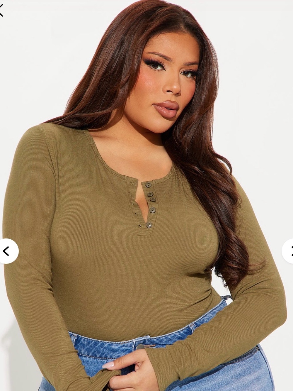 Fashion Nova Olive Ribbed Henley Long Sleeve Top